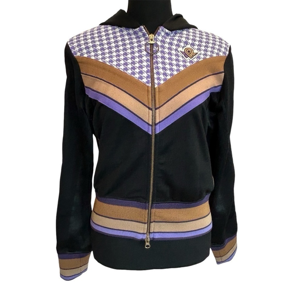 Roots Sporting Goods vintage retro black purple tan brown full zip hoodie M